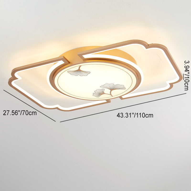 ضوء السقف شبه المتدلي LED على شكل ورقة الجنكة من الألومنيوم والأكريليك الصيني التقليدي المستدير المستطيل المربع لغرفة المعيشة 
