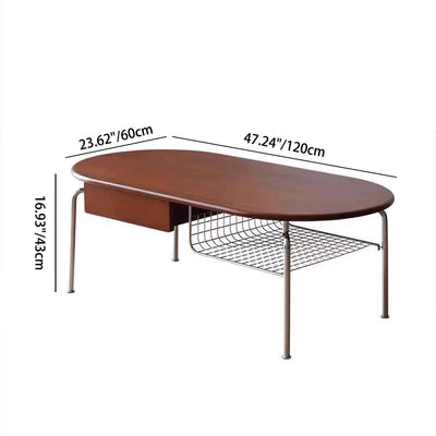 Mesa de café moderna minimalista ovalada con base de madera y vidrio, panel con 1 cajón para sala de estar 