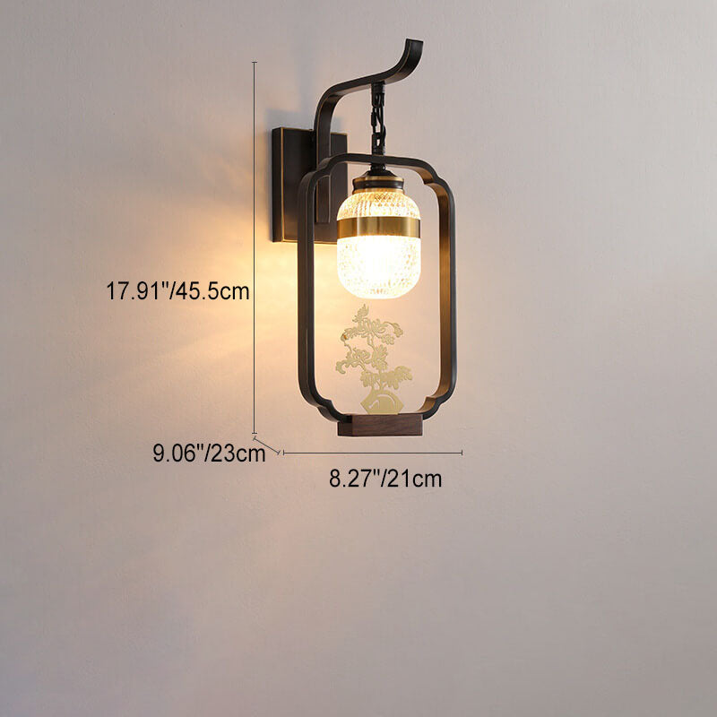 Modern Vintage Light Luxury Plant Copper Crystal Glass 1-Light Wall Sconce Lamp