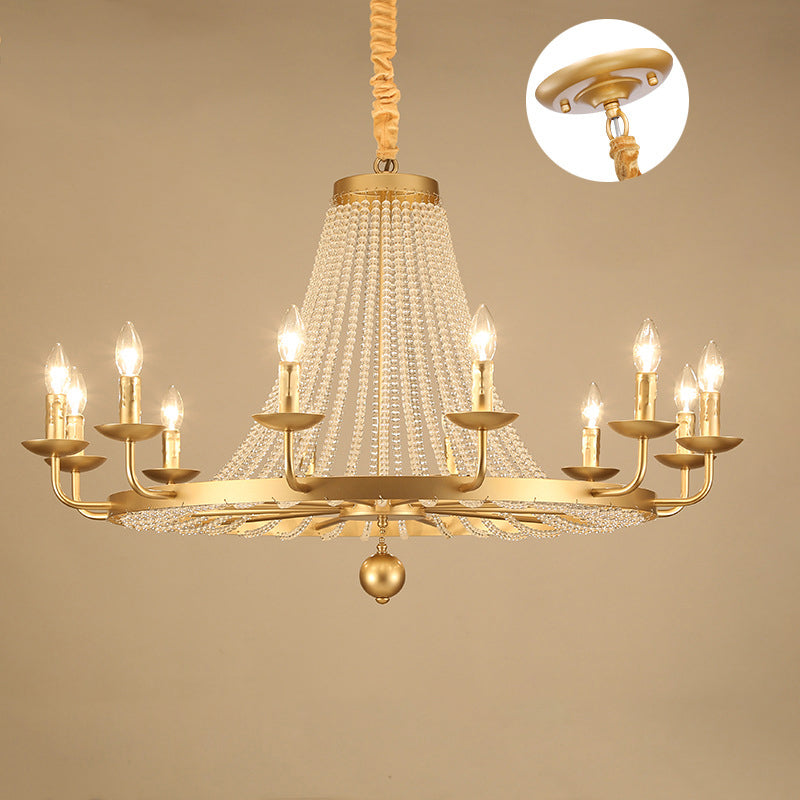 Chandelier Contemporain de Luxe en Fer Rond avec Cadre, Perles de Cristal, 6/8/10/12 Lumières pour Salon 