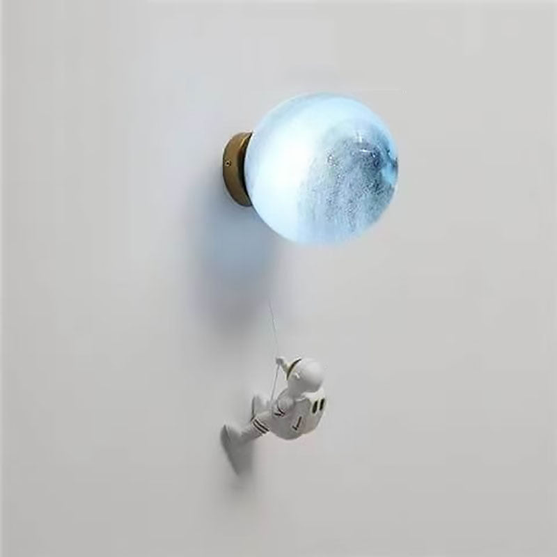 Contemporary Creative 3D Printed Moon Shade Resin Astronaut 1-Light Wall Sconce Lamp For Bedroom