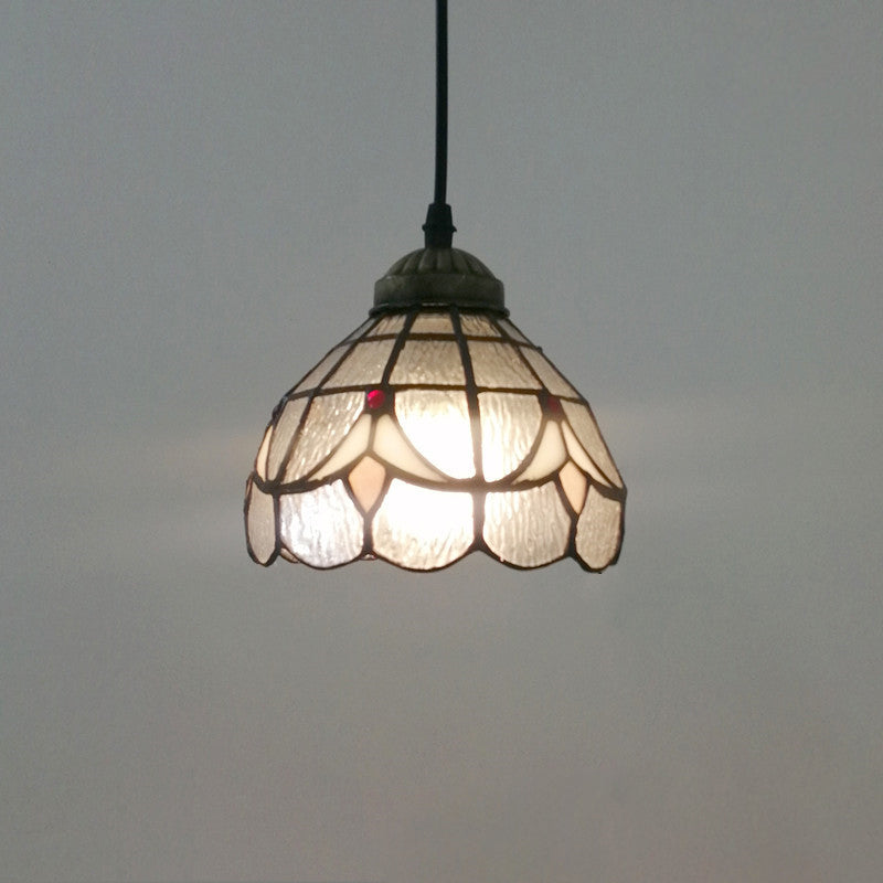 Traditionelle Tiffany Halbrunde Glas 1-Licht Pendelleuchte für Schlafzimmer 