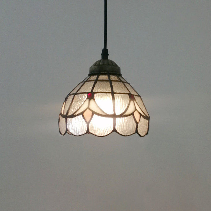 Traditionelle Tiffany Halbrunde Glas 1-Licht Pendelleuchte für Schlafzimmer 