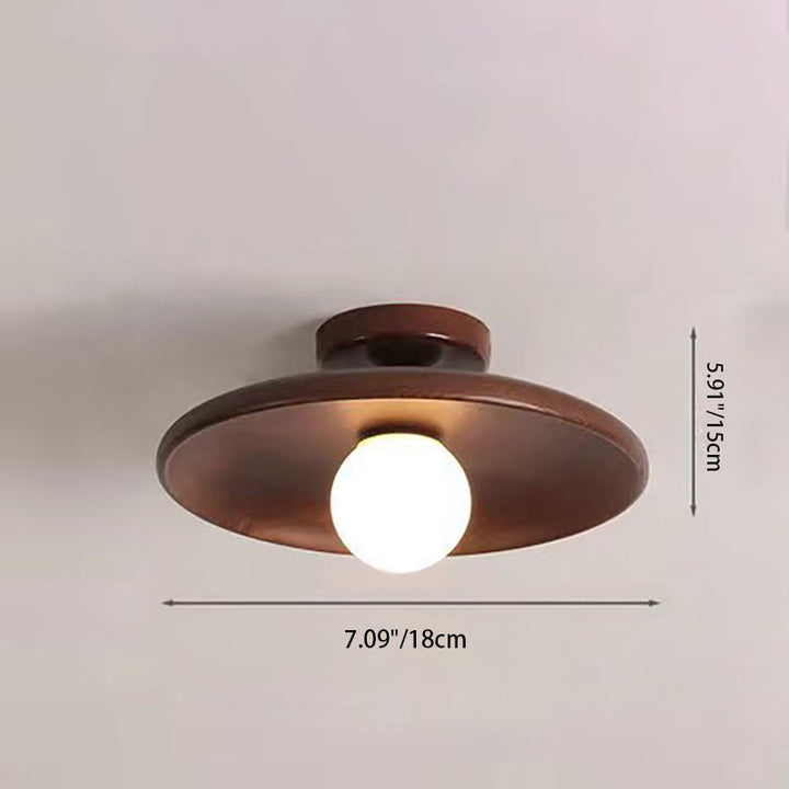 Modern Simplicity Rubberwood Glass Round 1-Light Semi-Flush Mount Ceiling Light For Hallway