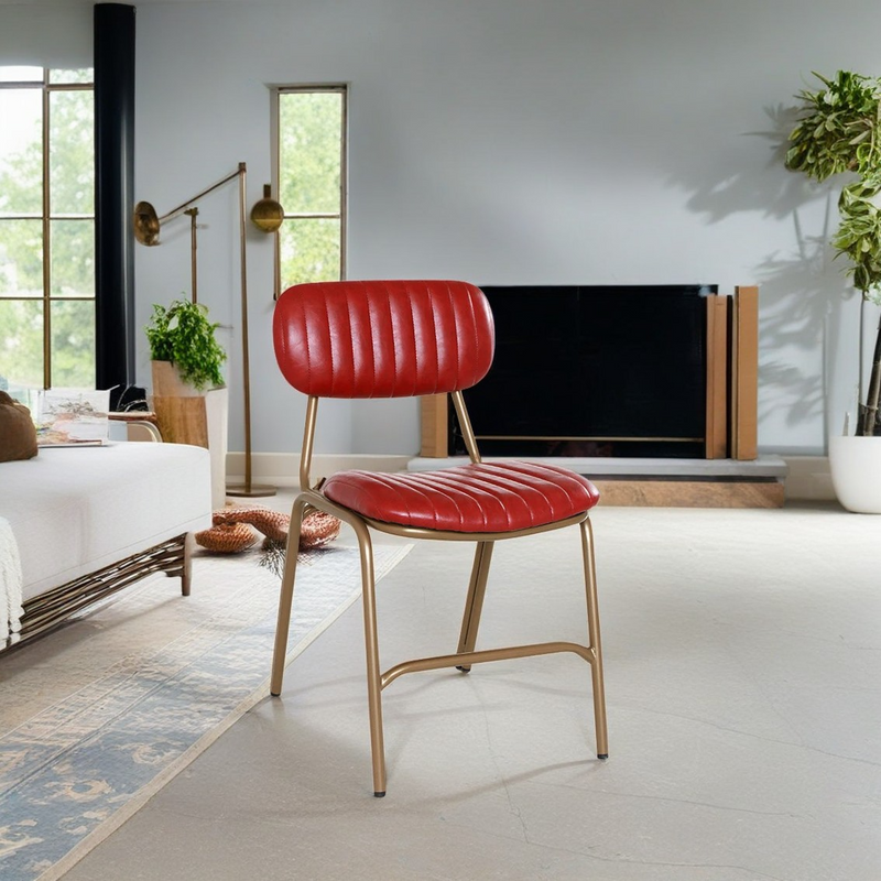 Chaise de salle à manger contemporaine en cuir industriel avec dossier et repose-pieds en fer carré à rayures elliptiques 