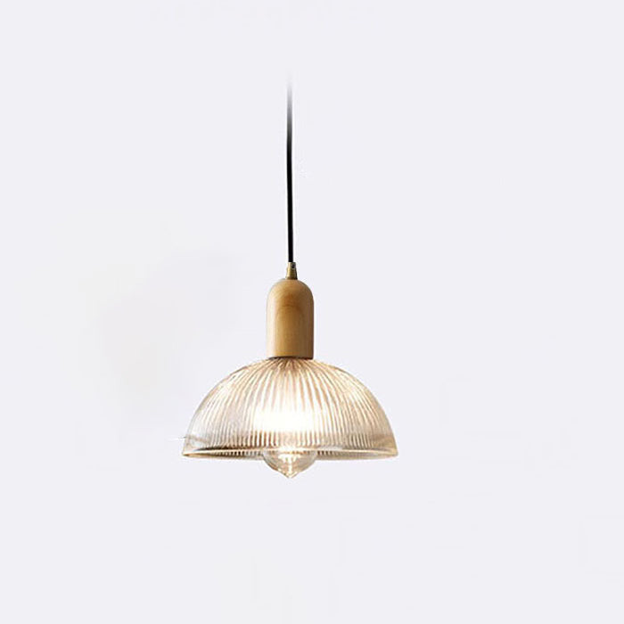 Lámpara Colgante de 1 Luz con Cúpula de Vidrio y Tazón Redondo Vintage Tradicional de Madera Maciza para Sala de Estar 