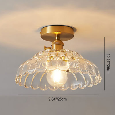 Modern French Minimalist Glass Flower Shape 1-Light Semi-Flush Mount Ceiling Light