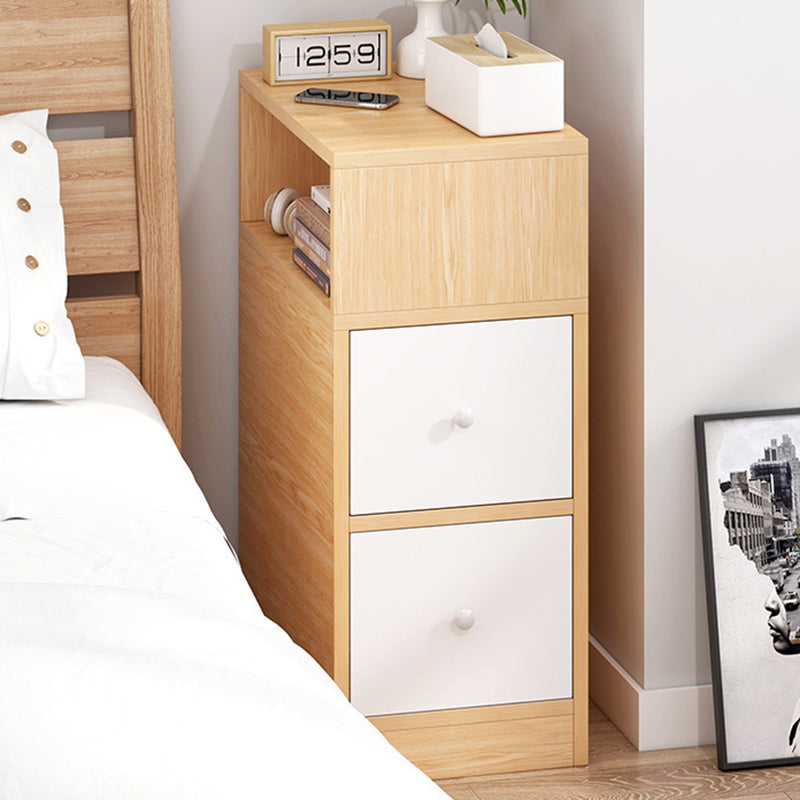Table de chevet contemporain scandinave carré avec panneau artificiel, 2 tiroirs pour chambre 