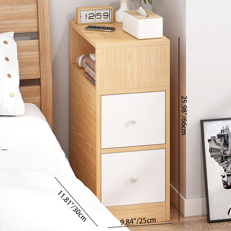 Table de chevet contemporain scandinave carré avec panneau artificiel, 2 tiroirs pour chambre 