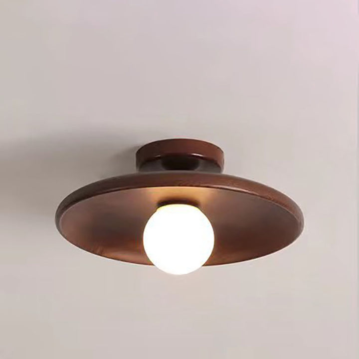 Modern Simplicity Rubberwood Glass Round 1-Light Semi-Flush Mount Ceiling Light For Hallway