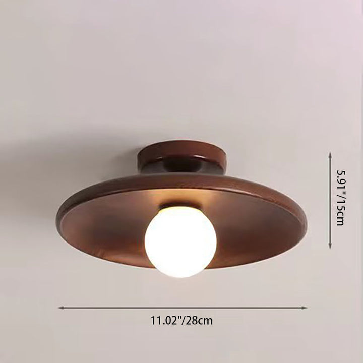 Modern Simplicity Rubberwood Glass Round 1-Light Semi-Flush Mount Ceiling Light For Hallway