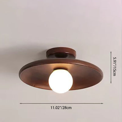 Modern Simplicity Solid Wood Round 1-Light Semi-Flush Mount Ceiling Light For Hallway