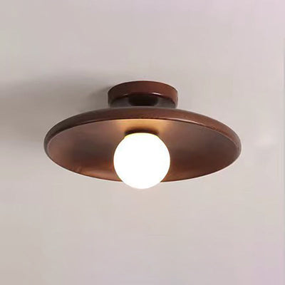 Zeitgenössische Einfachheit Runde Holz Glas 1-Licht Halb Flush Mount Deckenleuchte für Wohnzimmer