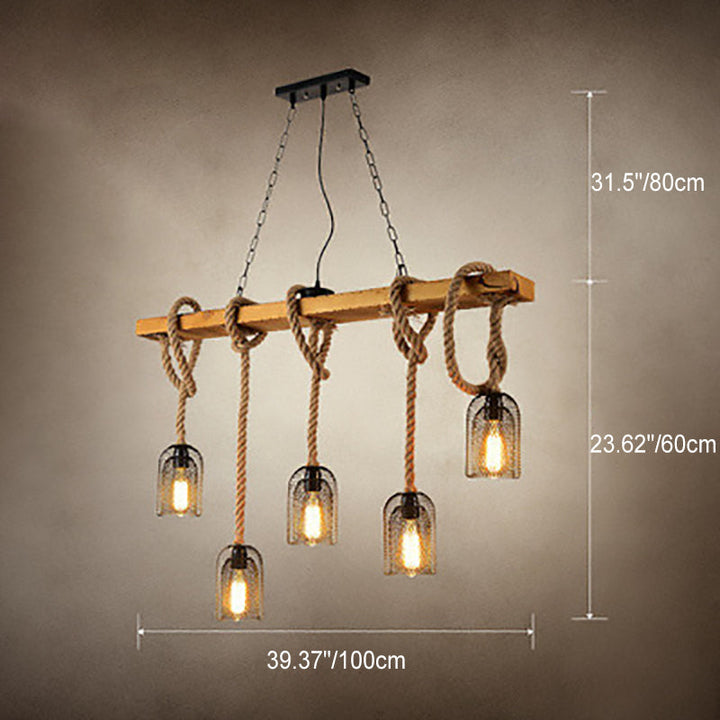 Chandelier de salle à manger à 5 lumières avec abat-jour en cage de fer et poutres en bois rustiques traditionnelles 