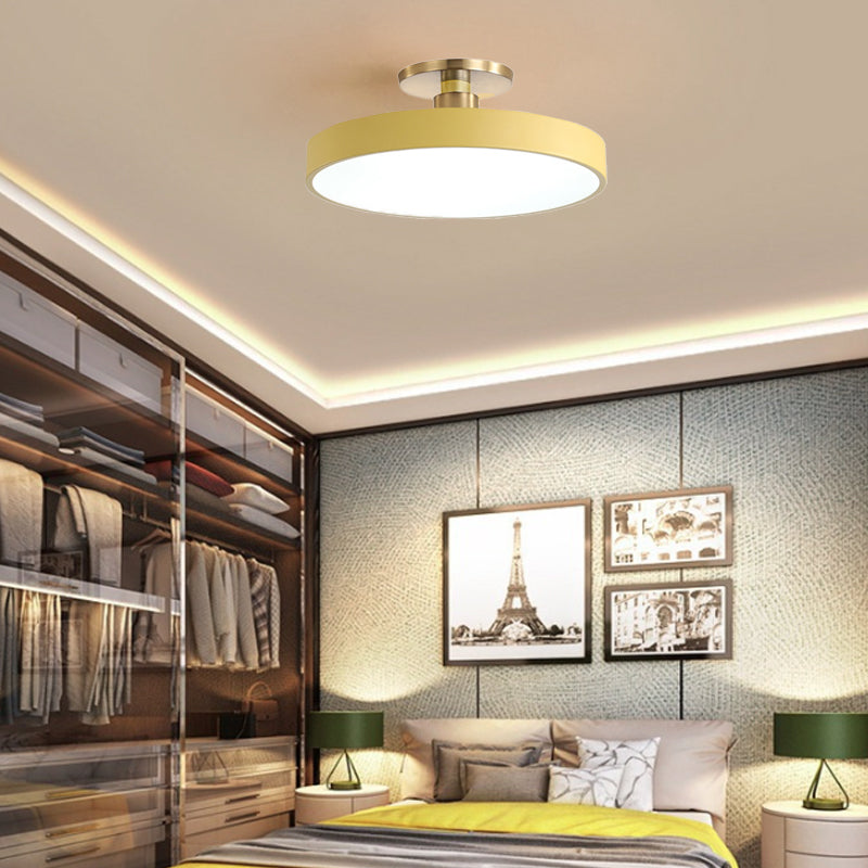 Contemporary Scandinavian Metal Acrylic Round LED Semi-Flush Mount Ceiling Light For Hallway