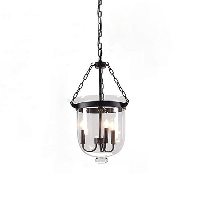 Traditional Rustic Round Glass Bucket Iron Candelabra 3-Light Chandelier For Living Room