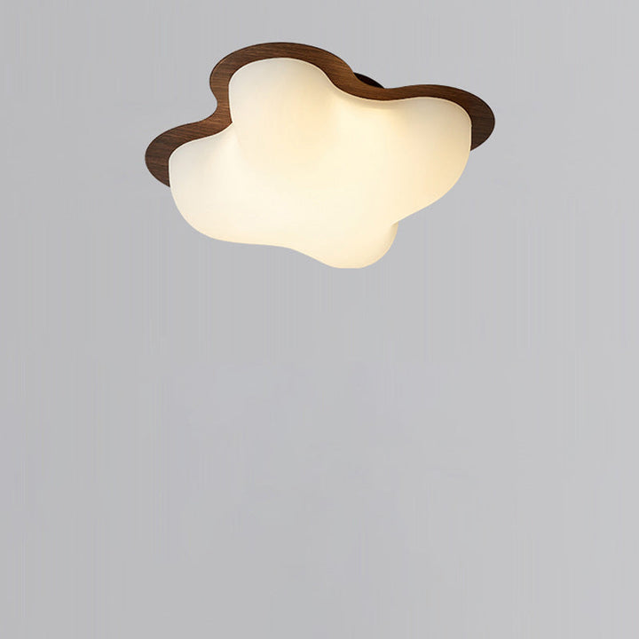 Luz de techo semiempotrada LED con pantalla de PE en forma de nube de grano de madera imitación hierro japonés tradicional para pasillo 