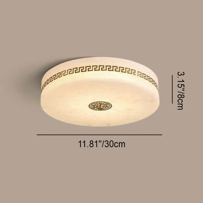 Modern Chinese Marble Round Copper Texture LED Flush Mount Ceiling Light