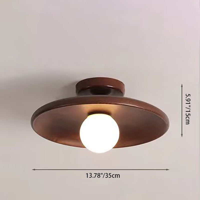 Modern Simplicity Rubberwood Glass Round 1-Light Semi-Flush Mount Ceiling Light For Hallway