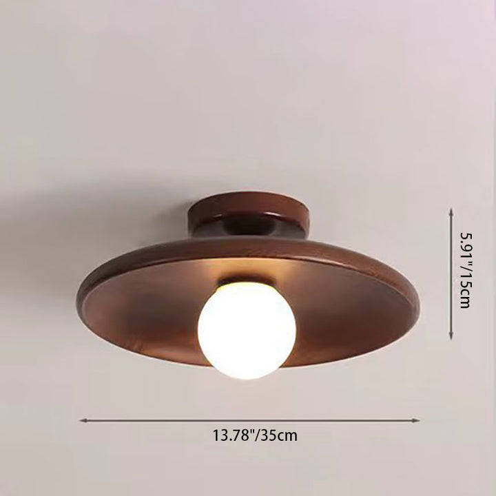 Modern Simplicity Rubberwood Glass Round 1-Light Semi-Flush Mount Ceiling Light For Hallway