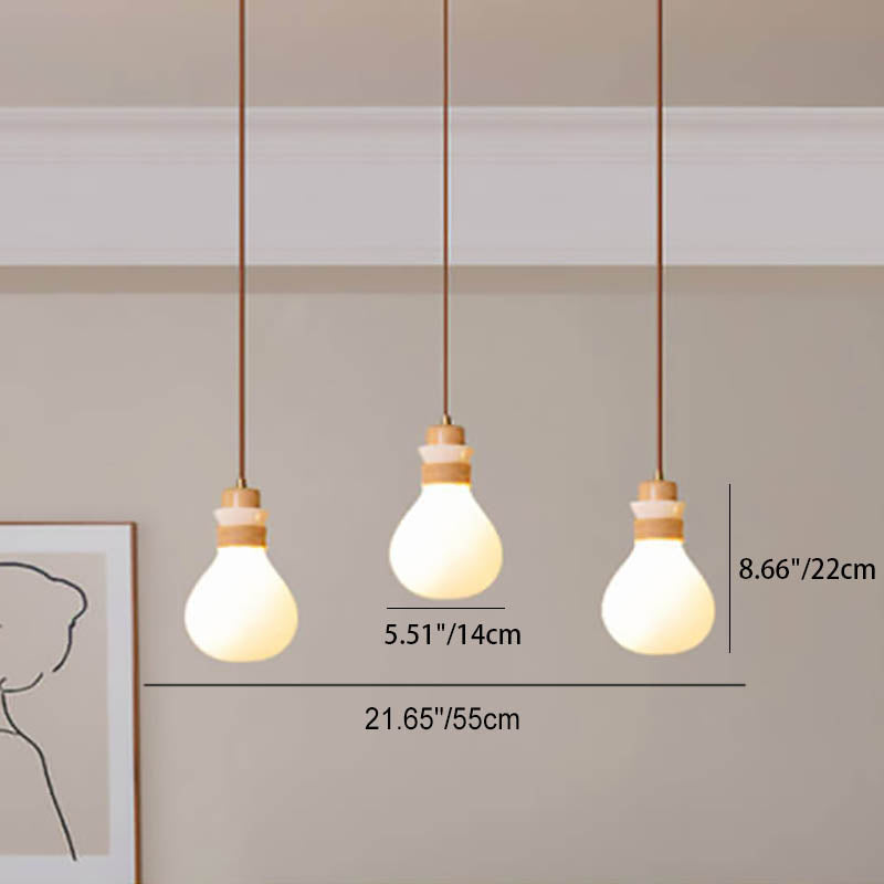 Lámpara de araña de isla de 1/2/3 luces con bola de vidrio de madera tradicional japonesa para sala de estar 