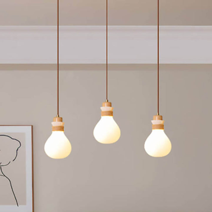 Lámpara de araña de isla de 1/2/3 luces con bola de vidrio de madera tradicional japonesa para sala de estar 