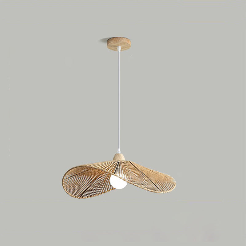 Traditionelle Vintage Holz Papier Seil Weben Strohhut Form 1-Licht Pendelleuchte für Wohnzimmer 