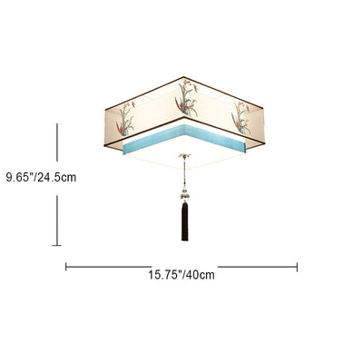 Pantalla de tela bordada de hierro chino tradicional de 4 luces para techo empotrado para dormitorio 