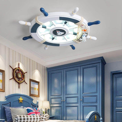 Creative Cartoon Plastic Sailboat Helmsman LED Flush Mount Ceiling Light