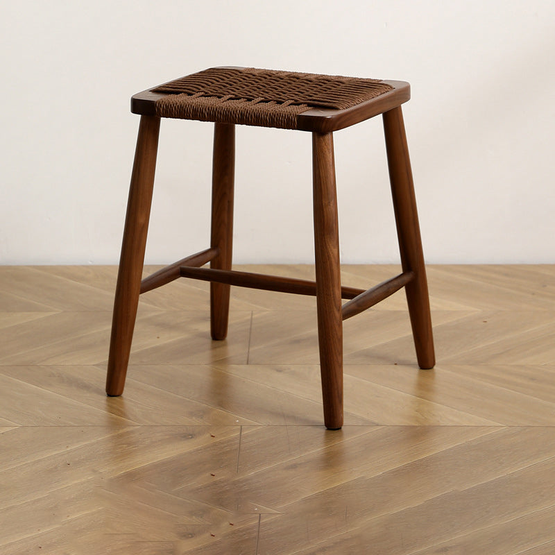 Tabouret de bar rectangulaire en corde tissée en bois traditionnel japonais pour salle à manger 