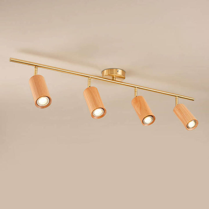 Modern Minimalist Walnut Wood Spotlight Linear Track Rubberwood Iron LED Semi-Flush Mount Ceiling Light for Living Room
