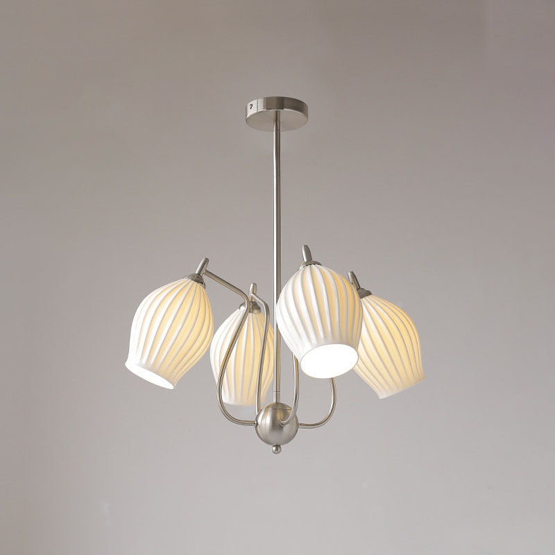 Traditioneller französischer Kronleuchter aus Eisen, Kupfer und Keramik mit Blumenglocke, gestreift, 4/6/8 Lichter für Wohnzimmer 