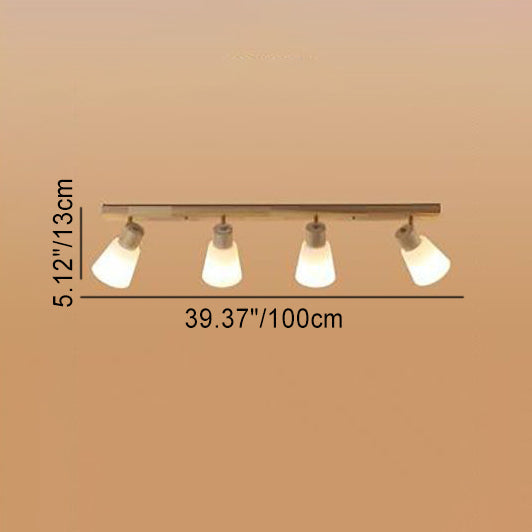 Traditional Vintage Rubberwood Glass Trumpet Shade 1/2/3/4-Light Semi-Flush Mount Ceiling Light For Living Room