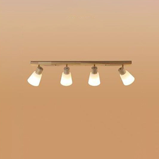 Traditional Vintage Rubberwood Glass Trumpet Shade 1/2/3/4-Light Semi-Flush Mount Ceiling Light For Living Room