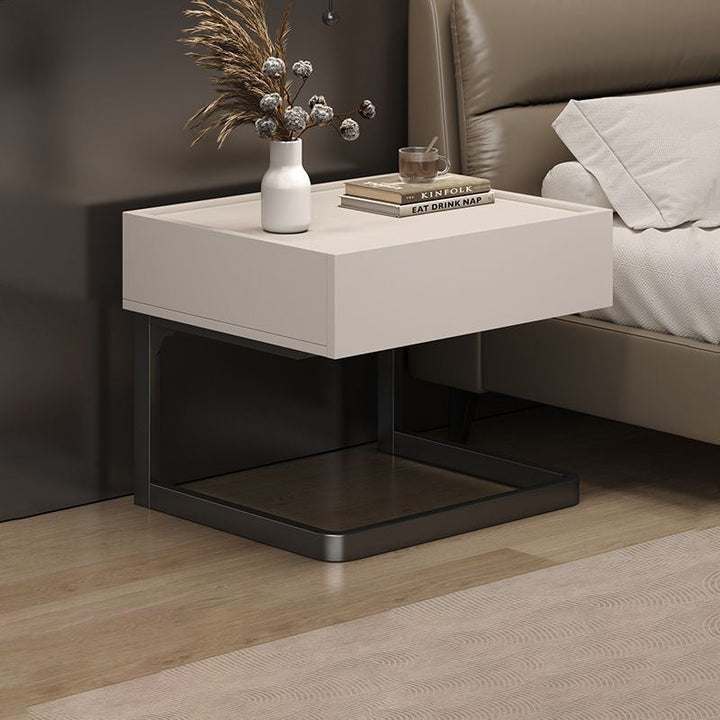 Modern Minimalist Rectangular MDF Steel Nightstand 1-Drawer For Bedside
