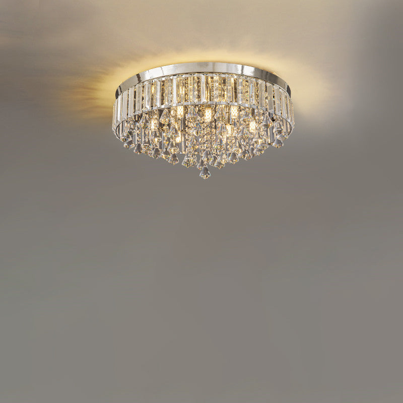 Modern Luxury Round Iron Crystal Beads 6/9-Light Flush Mount Ceiling Light For Living Room
