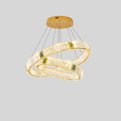 Lustre LED en cristal moderne de luxe rond en cristal titane en acier inoxydable pour salon 