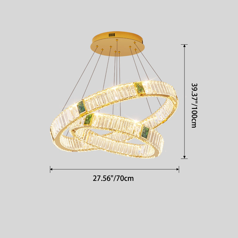 Lustre LED en cristal moderne de luxe rond en cristal titane en acier inoxydable pour salon 