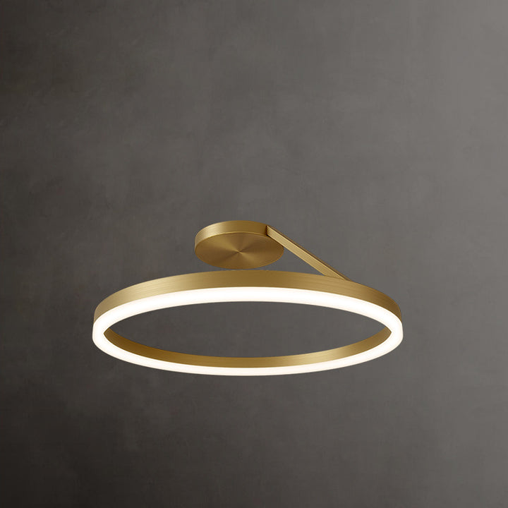 Luz de techo LED de montaje semi-empotrado con pantalla redonda de línea curva de cobre completo minimalista moderno para sala de estar 