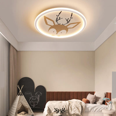 Modern Minimalist Round Cartoon Animal Aluminum Hardware PVC Flush Mount Ceiling Light For Bedroom