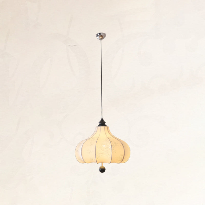 Suspension Luminaire Traditionnel Vintage en Forme de Châtaigne Ronde en Tissu Bois Massif 3/5 Lumières pour Salon 