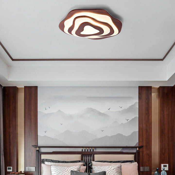 Luz de techo LED de montaje empotrado con diseño ondulado de grano de madera Zen chino tradicional para sala de estar 