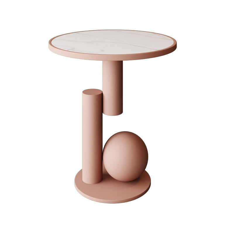 Table basse contemporaine en pierre frittée à base de colonne géométrique pour salon 