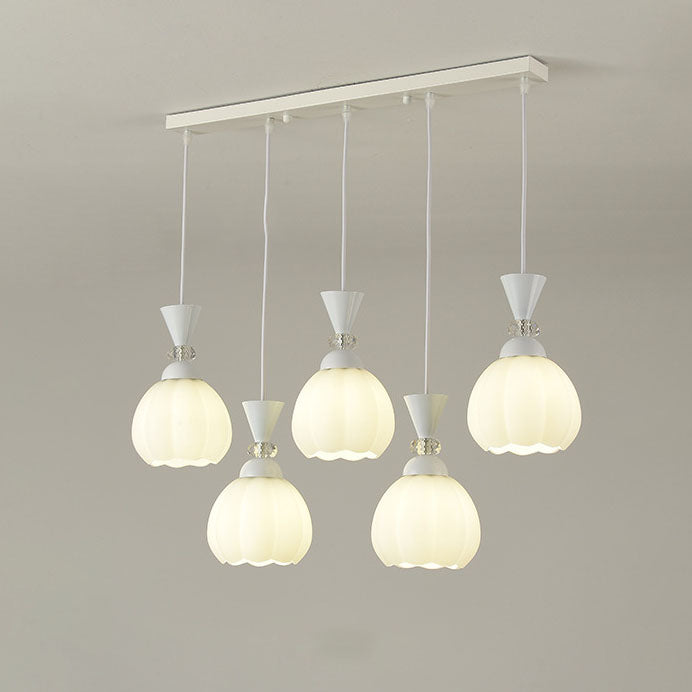 Lustre contemporain à fleurs en verre crème créative avec boutons de fleurs en fer à 3/5 lumières pour chambre 