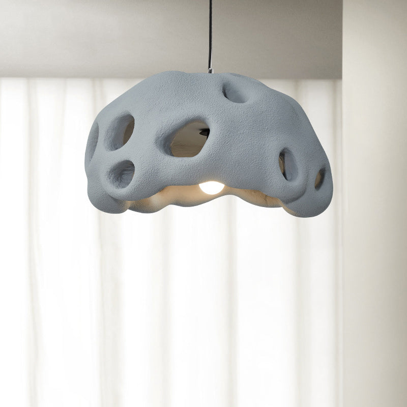 Suspension Luminaire Rond Japonais Traditionnel en Résine Creuse à 1 Lumière pour Salon 