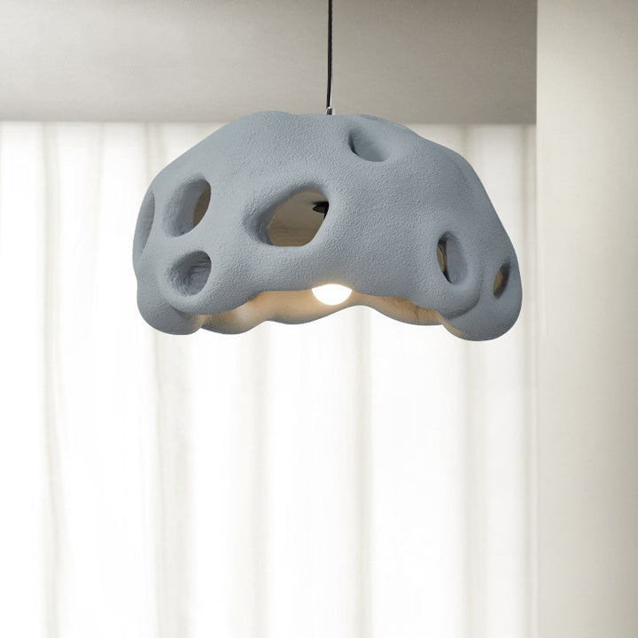 Suspension Luminaire Rond Japonais Traditionnel en Résine Creuse à 1 Lumière pour Salon 