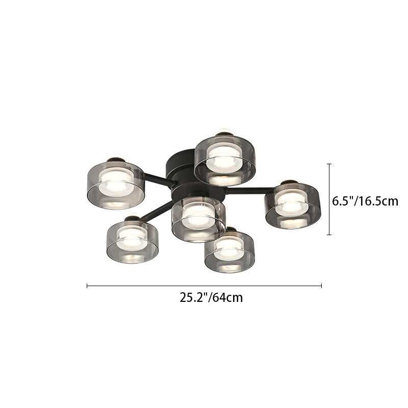 Modern Minimalist Round Copper Acrylic Glass LED Semi-Flush Mount Ceiling Light For Living Room