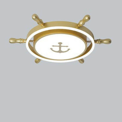 Modern Children's Pirate Ship Rudder Iron Acrylic LED Flush Mount Ceiling Light