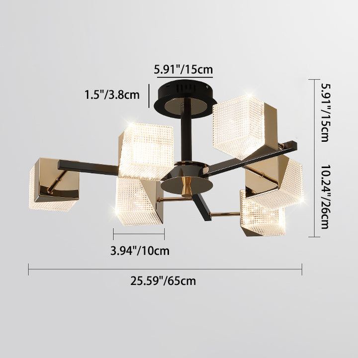 Zeitgenössische skandinavische quadratische runde Zweig Acryl Aluminium 6-Licht Halbbündige Montage Deckenleuchte für Wohnzimmer 