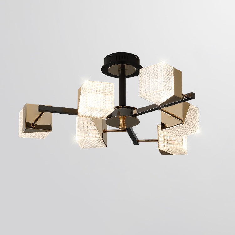Contemporáneo Escandinavo Cuadrado Redondo Rama Acrílico Aluminio Lámpara de Techo Semi-empotrada de 6 Luces Para Sala de Estar 